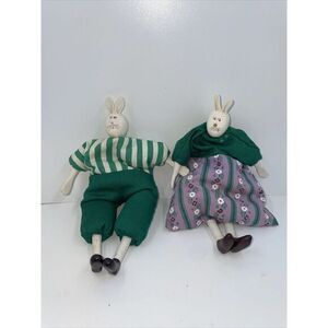 Unique BUNNY 9" Ceramic & CLOTH dress‎ doll Couples figures
